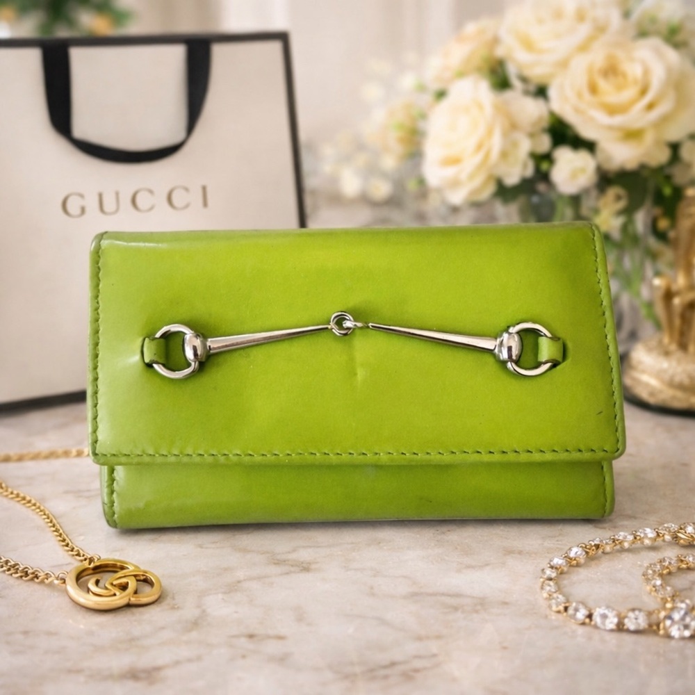 GUCCI Rare Horse Bit Patent Leather Keychain & Card Holder Margarita Color! - Picture 7 of 16